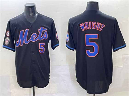 New York Mets #5 David Wright Black With Patch Limited Stitched Baseball Jersey - Main View