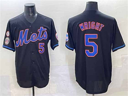 New York Mets #5 David Wright Black With Patch Limited Stitched Baseball Jersey - Main View
