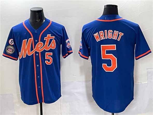 New York Mets #5 David Wright Blue With Patch Cool Base Stitched Baseball Jersey - Main View