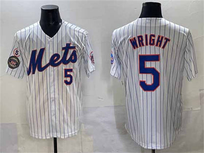 New York Mets #5 David Wright White With Patch Stitched Baseball Jersey - Main View
