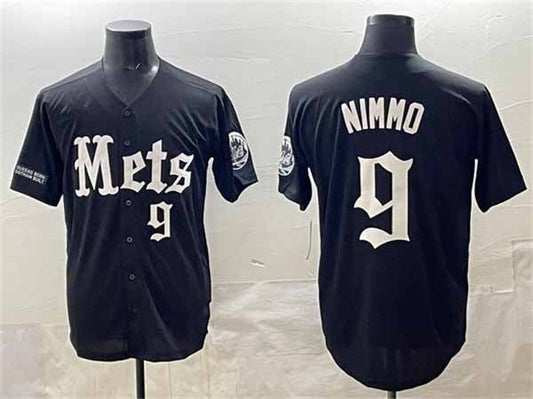 New York Mets #9 Brandon Nimmo Black 'Gotham Gothic Edition' Vapor Premier Limited Stitched Baseball Jersey - Main View