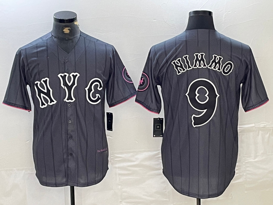 New York Mets #9 Brandon Nimmo Gray 2024 City Connect Cool Base Stitched Baseball Jerseys - Main View