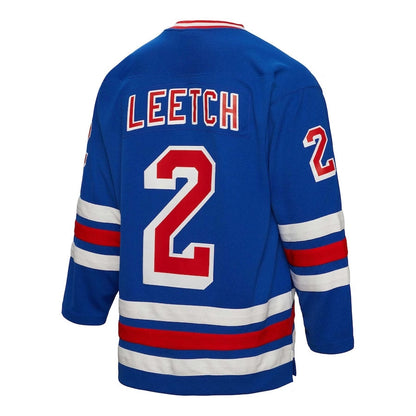 NY.Rangers #2 Brian Leetch Mitchell & Ness Alternate Captain Patch 1993-94 Blue Line Player Jersey - Blue Stitched American Hockey Jerseys - Main View