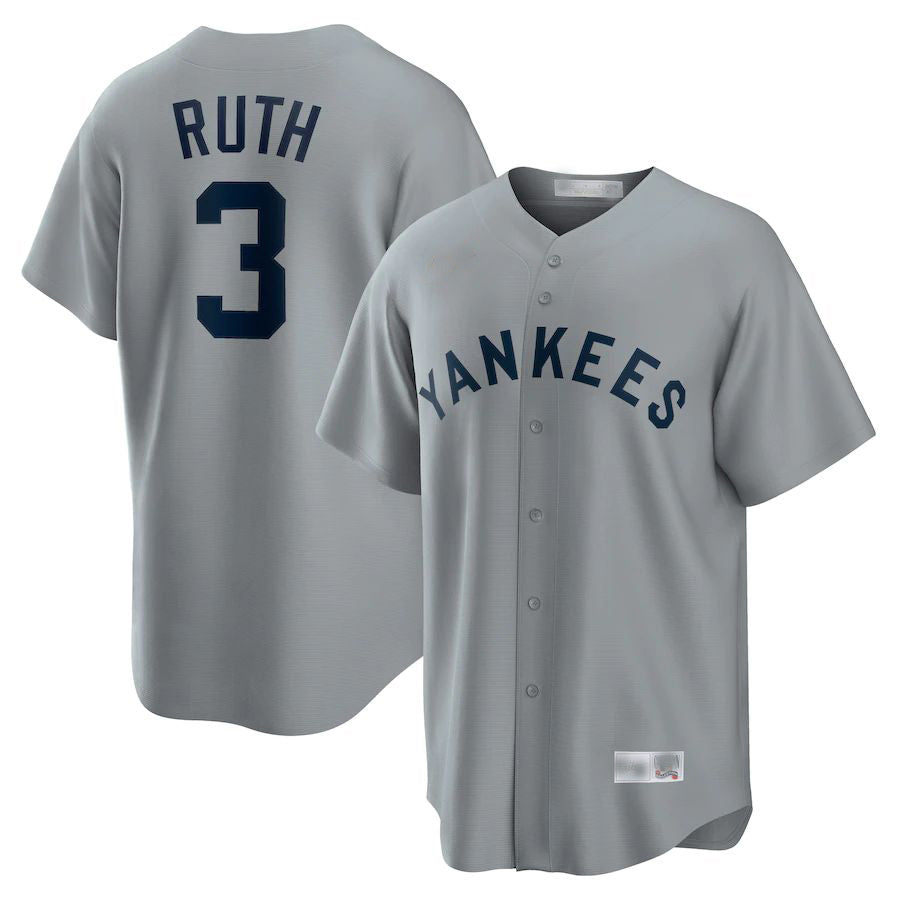 New York Yankees #3 Babe Ruth Gray Road Cooperstown Collection Player Jersey Baseball Jerseys - Main View