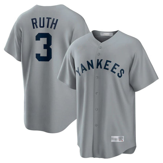 New York Yankees #3 Babe Ruth Gray Road Cooperstown Collection Player Jersey Baseball Jerseys - Main View