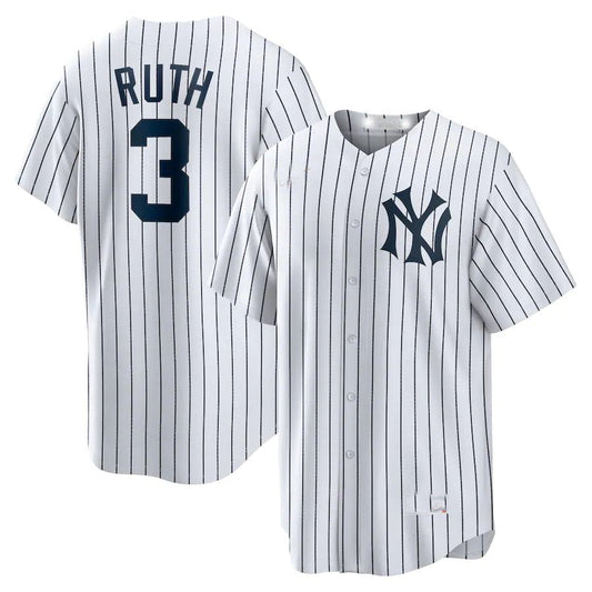 New York Yankees #3 Babe Ruth White Home Cooperstown Collection Player Jersey Baseball Jerseys - Main View