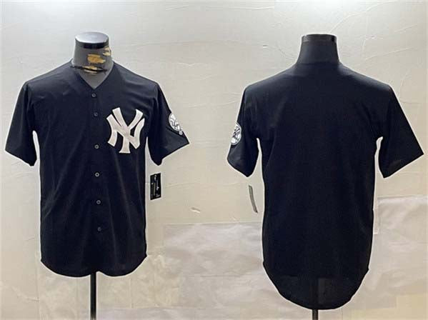 New York Yankees Blank Black With Patch Cool Base Stitched Baseball Jersey - Main View