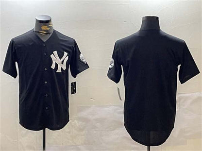 New York Yankees Blank Black With Patch Cool Base Stitched Baseball Jersey - Main View