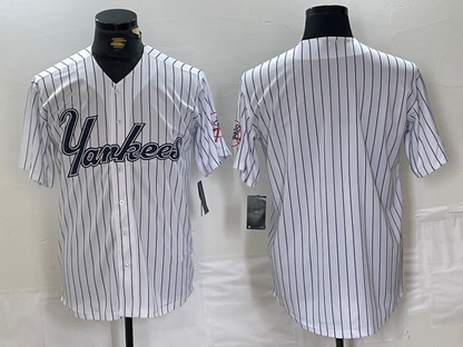New York Yankees Blank White Pinstripe Fashion Cool Base Baseball Jersey - Main View