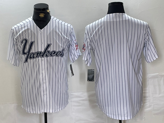 New York Yankees Blank White Pinstripe Fashion Cool Base Baseball Jersey - Main View