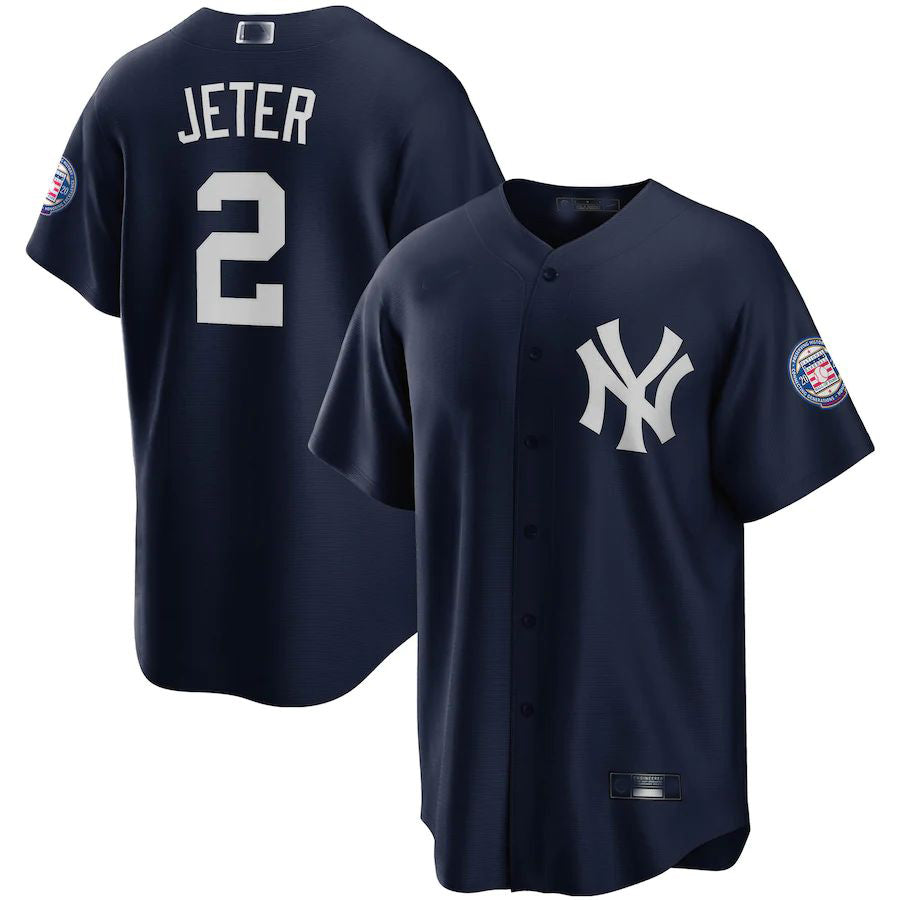 New York Yankees #2 Derek Jeter Navy 2020 Hall of Fame Induction Alternate Replica Player Name Jersey Baseball Jerseys - Main View