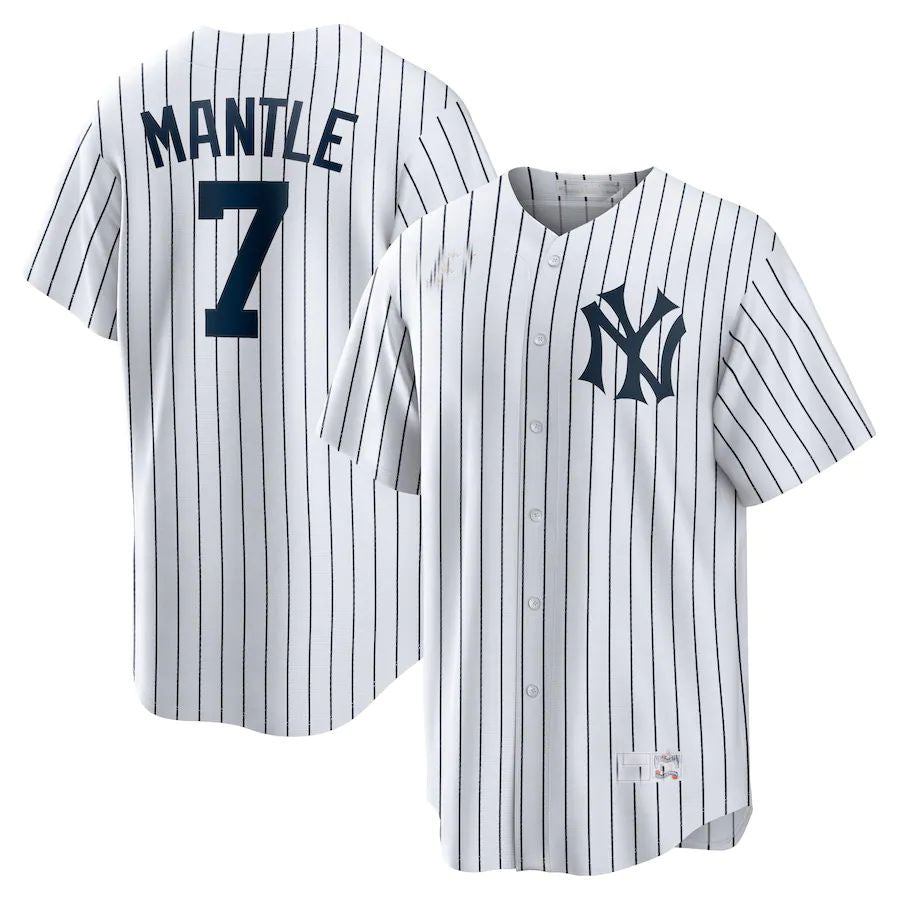 New York Yankees #7 Mickey Mantle White Home Cooperstown Collection Player Jersey Baseball Jerseys - Main View