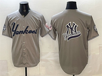 New York Yankees Team Big Logo Grey With Patch Limited Stitched Jersey - Main View