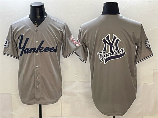 New York Yankees Team Big Logo Grey With Patch Limited Stitched Jersey - Main View