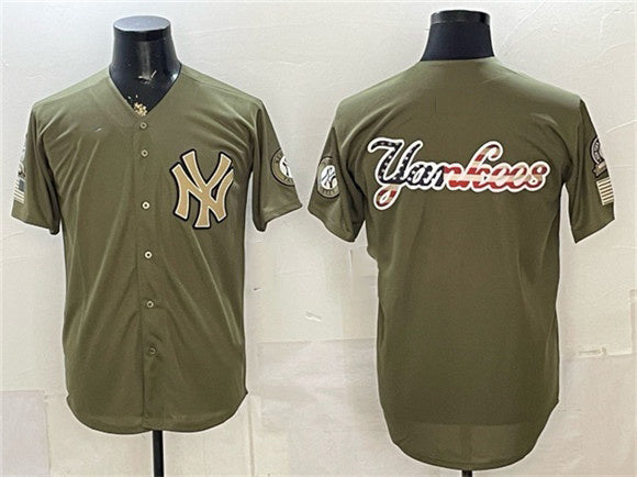 New York Yankees Team Big Logo Olive 2026 Armed Forces Day Stitched Jersey - Main View