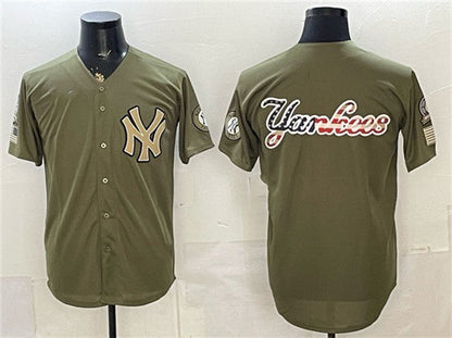 New York Yankees Team Big Logo Olive 2026 Armed Forces Day Stitched Jersey - Main View