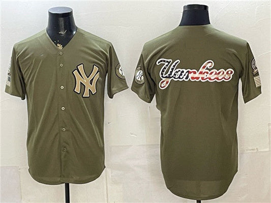 New York Yankees Team Big Logo Olive 2026 Armed Forces Day Stitched Jersey - Main View