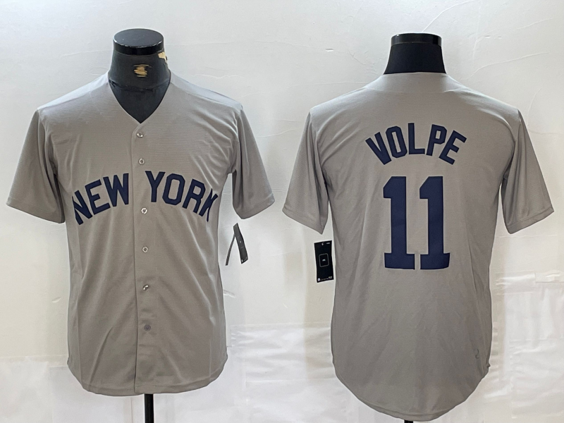 New York Yankees #11 Anthony Volpe Name 2021 Grey Field of Dreams Cool Base Stitched Baseball Jersey - Main View