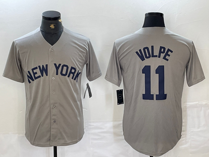 New York Yankees #11 Anthony Volpe Name 2021 Grey Field of Dreams Cool Base Stitched Baseball Jersey - Main View