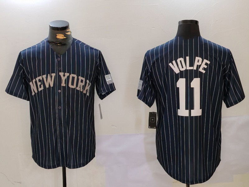 New York Yankees #11 Anthony Volpe Navy Pinstripe Fashion Cool Base Baseball Jersey - Main View