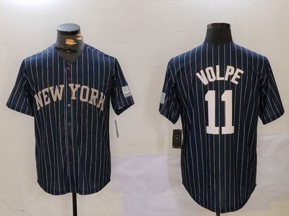 New York Yankees #11 Anthony Volpe Navy Pinstripe Fashion Cool Base Baseball Jersey - Main View