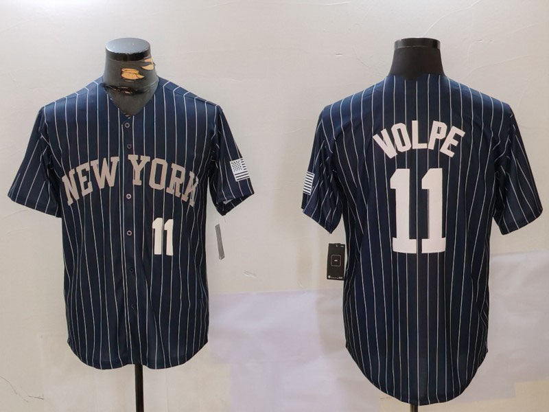 New York Yankees #11 Anthony Volpe Navy Pinstripe Fashion Cool Base Baseball Jersey - Main View