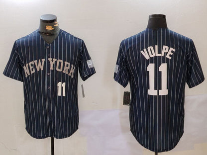 New York Yankees #11 Anthony Volpe Navy Pinstripe Fashion Cool Base Baseball Jersey - Main View