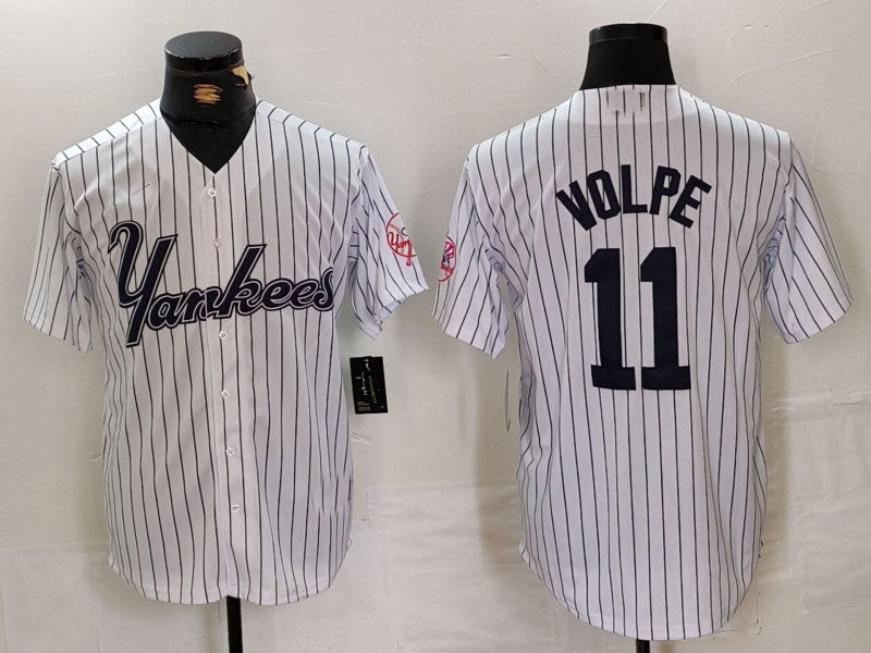 New York Yankees #11 Anthony Volpe White Pinstripe Fashion Cool Base Baseball Jerseys - Main View