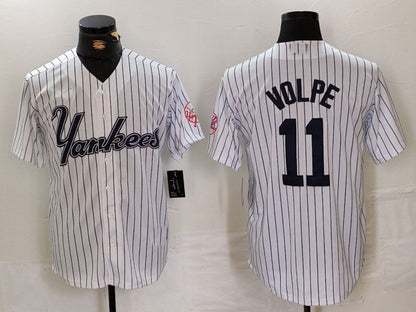 New York Yankees #11 Anthony Volpe White Pinstripe Fashion Cool Base Baseball Jerseys - Main View