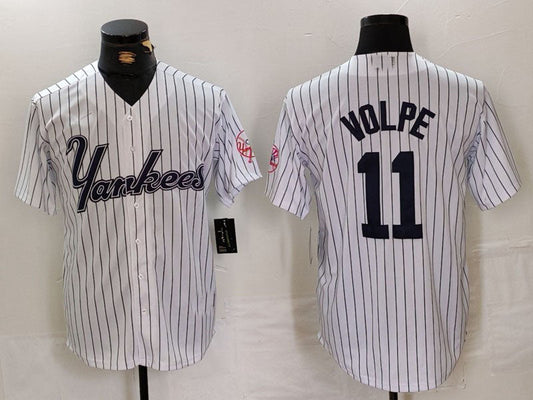 New York Yankees #11 Anthony Volpe White Pinstripe Fashion Cool Base Baseball Jerseys - Main View