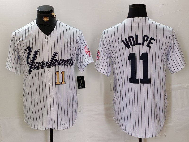 New York Yankees #11 Anthony Volpe White Pinstripe Fashion Cool Base Baseball Jerseys - Main View