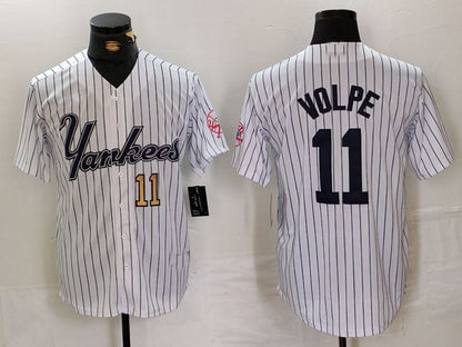 New York Yankees #11 Anthony Volpe White Pinstripe Fashion Cool Base Baseball Jerseys - Main View