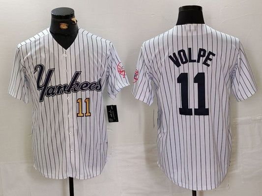 New York Yankees #11 Anthony Volpe White Pinstripe Fashion Cool Base Baseball Jerseys - Main View
