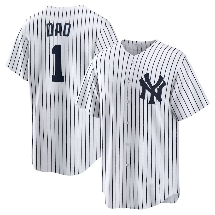 New York Yankees #1 Dad Home Replica Jersey - White Stitched Baseball Jersey - Main View