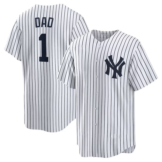 New York Yankees #1 Dad Home Replica Jersey - White Stitched Baseball Jersey - Main View