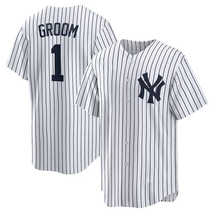 New York Yankees #1 Groom Home Replica Jersey - White Stitched Baseball Jersey - Main View