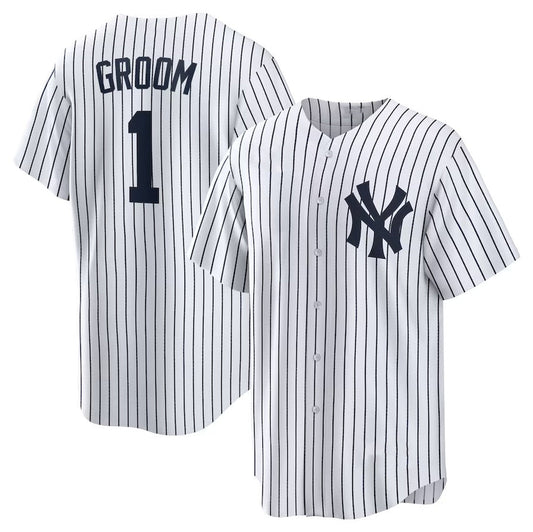 New York Yankees #1 Groom Home Replica Jersey - White Stitched Baseball Jersey - Main View