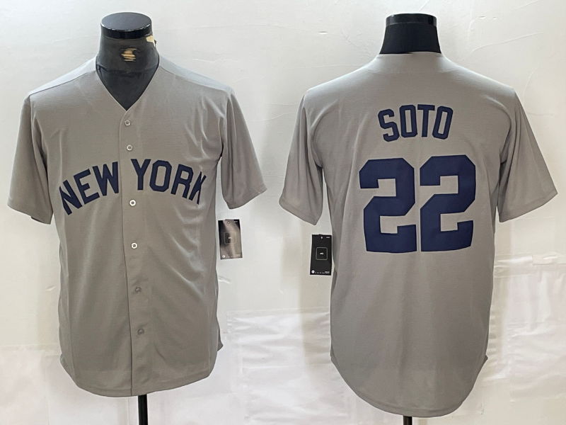 New York Yankees #22 Juan Soto Name 2021 Grey Field of Dreams Cool Base Stitched Baseball Jersey - Main View