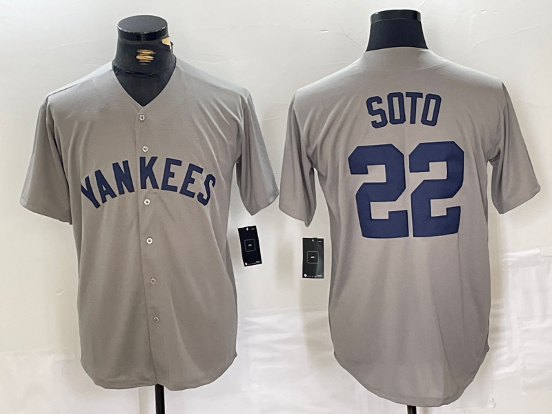 New York Yankees #22 Juan Soto Name Grey Stitched Throwback Baseball Jersey - Main View