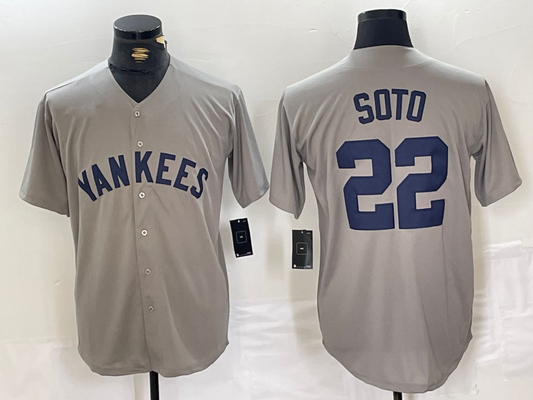 New York Yankees #22 Juan Soto Name Grey Stitched Throwback Baseball Jersey - Main View