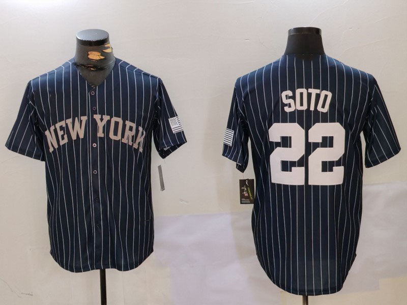 New York Yankees #22 Juan Soto Navy Pinstripe Fashion Cool Base Baseball Jersey - Main View