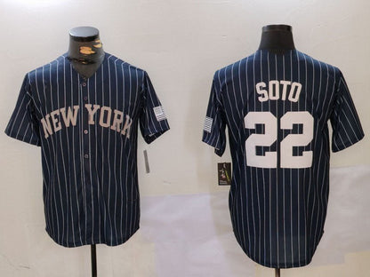 New York Yankees #22 Juan Soto Navy Pinstripe Fashion Cool Base Baseball Jersey - Main View