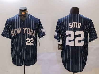 New York Yankees #22 Juan Soto Navy Pinstripe Fashion Cool Base Baseball Jersey - Main View