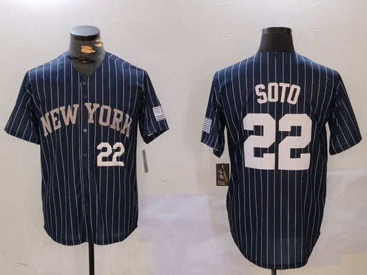 New York Yankees #22 Juan Soto Navy Pinstripe Fashion Cool Base Baseball Jersey - Main View