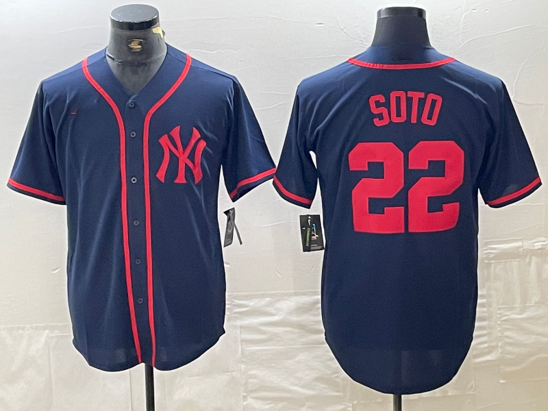 New York Yankees #22 Juan Soto Navy Red Fashion Cool Base  Baseball Jersey - Main View