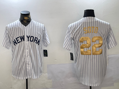 New York Yankees #22 Juan Soto White Pinstripe Fashion Cool Base Stitched Baseball Jersey - Main View