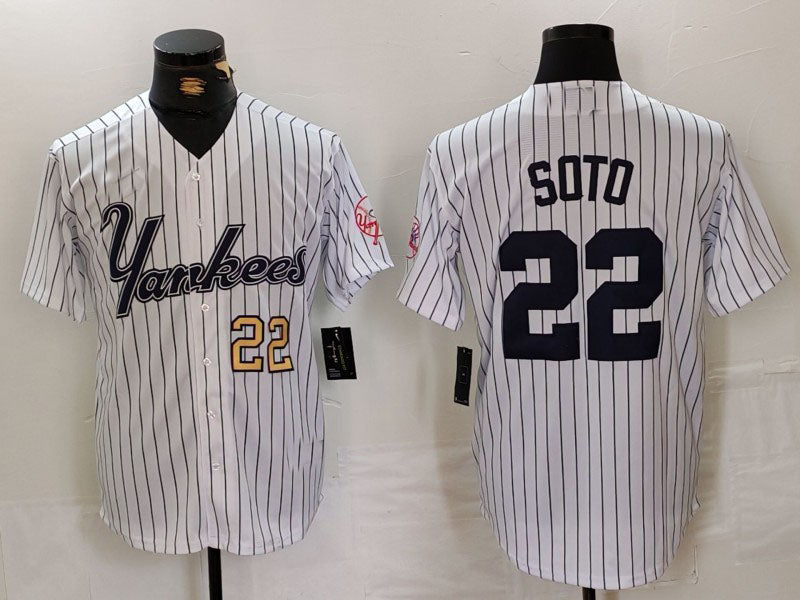 New York Yankees #22 Juan Soto White Pinstripe Fashion Cool Base Baseball Jerseys - Main View