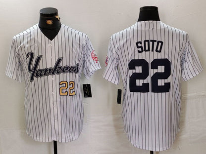 New York Yankees #22 Juan Soto White Pinstripe Fashion Cool Base Baseball Jerseys - Main View