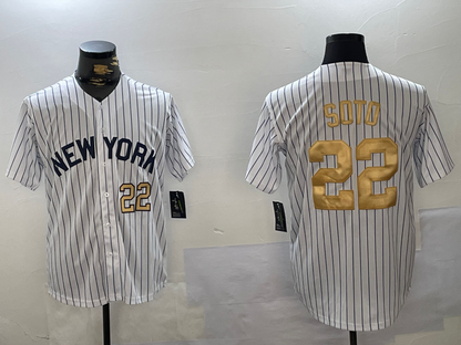 New York Yankees #22 Juan Soto White Pinstripe Fashion Cool Base Stitched Baseball Jersey - Main View