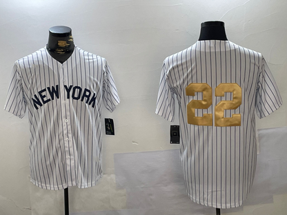 New York Yankees #22 Juan Soto White Pinstripe Without Name Fashion Cool Base Stitched Baseball Jersey - Main View